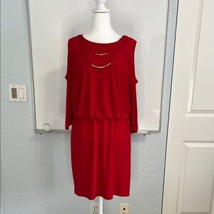MSK Red Cold Shoulder Midi Dress